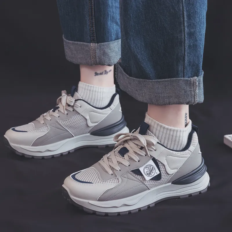Warrior Students Mesh Casual Shoes Durable Breathable Lightweight Low Top Chunky Sneakers Unisex Gray Blue-8