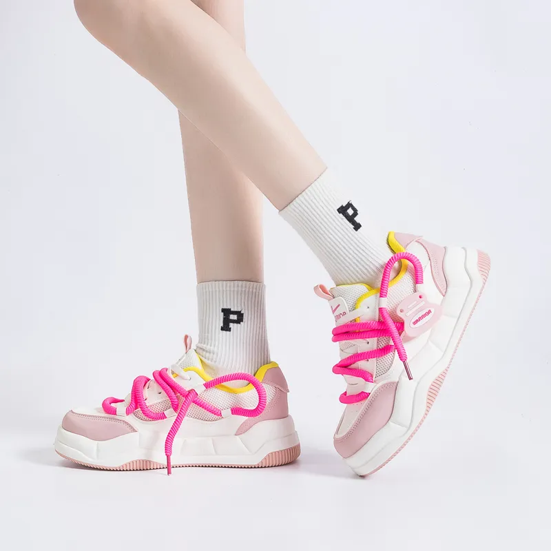 Warrior Height Enhancing Wear Resistant Lightweight Breathable Low Top Skateboard Shoes Women's Beige Pink-9
