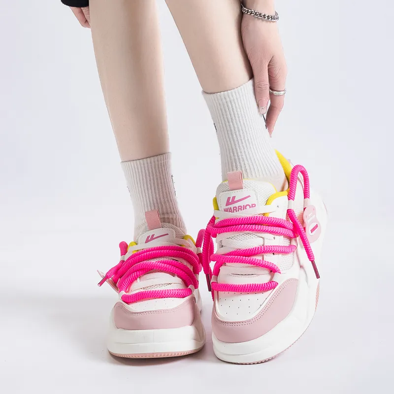 Warrior Height Enhancing Wear Resistant Lightweight Breathable Low Top Skateboard Shoes Women's Beige Pink-8