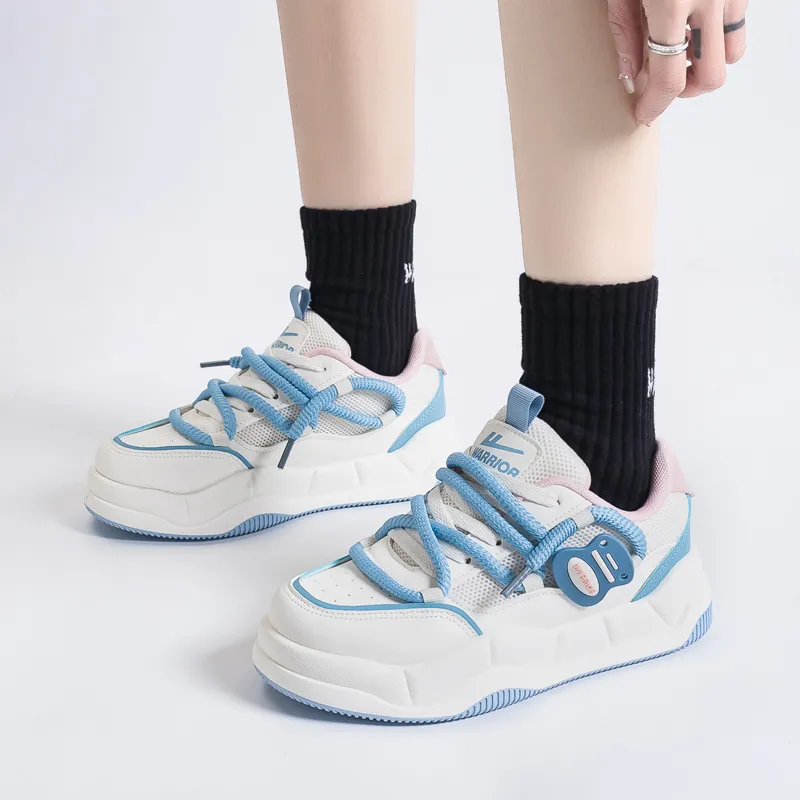 Warrior Height-Enhancing Wear-Resistant Lightweight Breathable Low-Top Skateboard Shoes Women's Beige Royal Blue-8