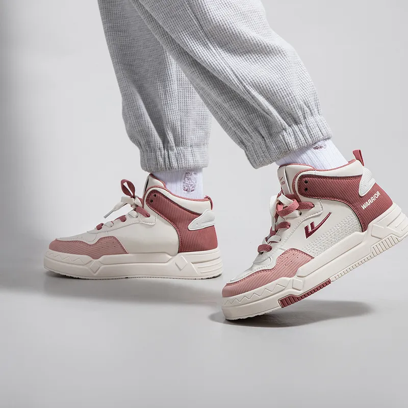 Warrior Wear resistant And Lightweight High Top Skateboard Shoes Women's Beige Pink-9