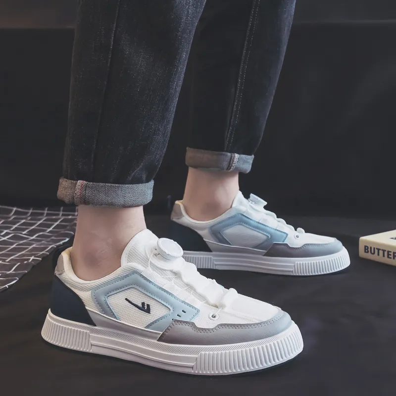 Warrior Durable Lightweight And Breathable Low Top Skateboard Shoes Men's White Light Blue Dark Blue-6