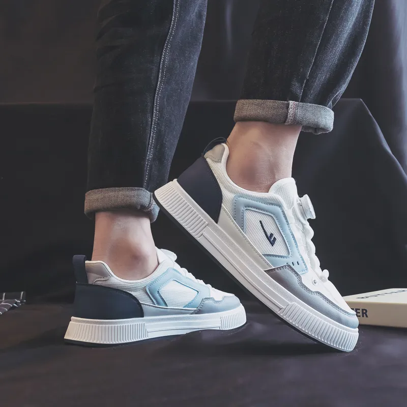 Warrior Durable Lightweight And Breathable Low Top Skateboard Shoes Men's White Light Blue Dark Blue-7