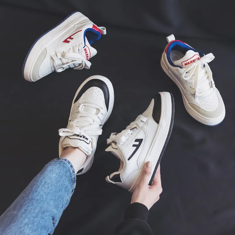 Warrior Warrior Students' White Sneakers Durable Lightweight And Breathable Low Top Skateboard Shoes Women's Black-11