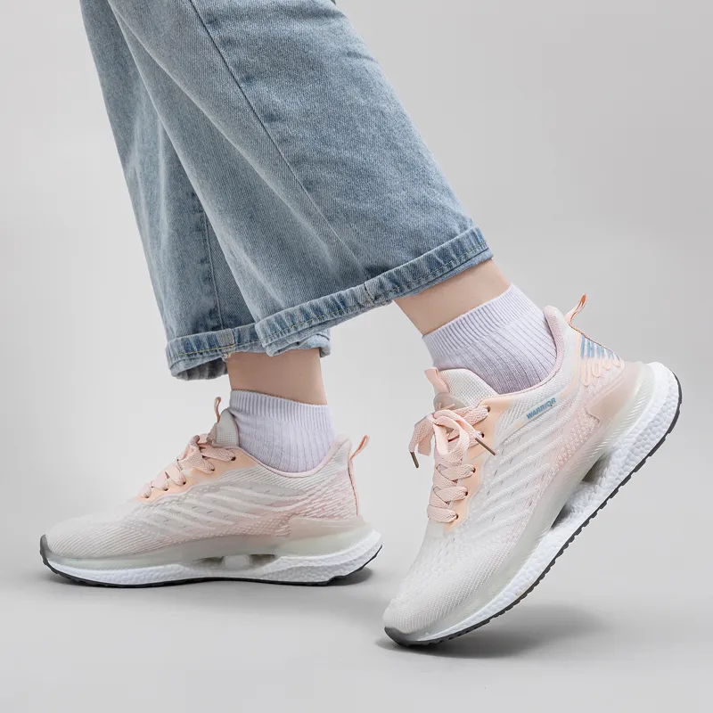 Warrior Students Mesh Athletic Shoes Durable Breathable Lightweight Low Top Casual Shoes Women's Beige Pink-9