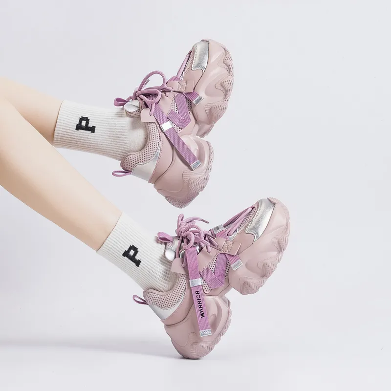 Warrior Abrasion Resistant, Breathable, Lightweight, Height Increasing Low Top Chunky Sneakers Women's Purple Silver-7