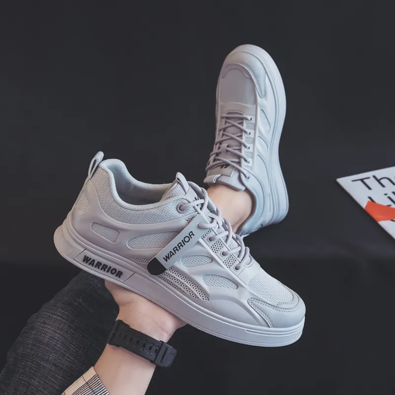 Warrior Mesh Surface White Sneakers Lightweight And Breathable Low Top Skateboard Shoes Men's Gray-7