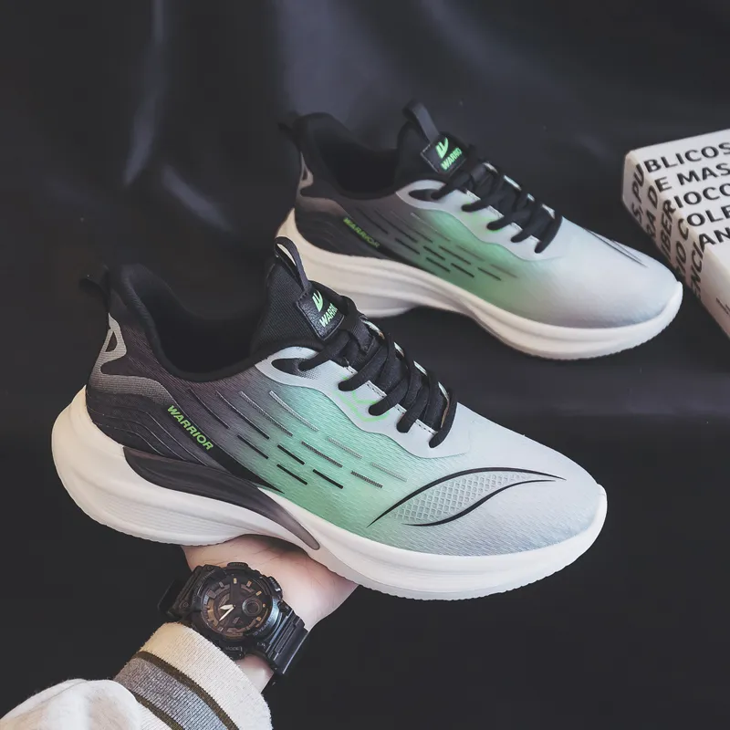 Warrior Students' Running Shoes Lightweight And Breathable Low Top Casual Shoes Men's Black Green-5