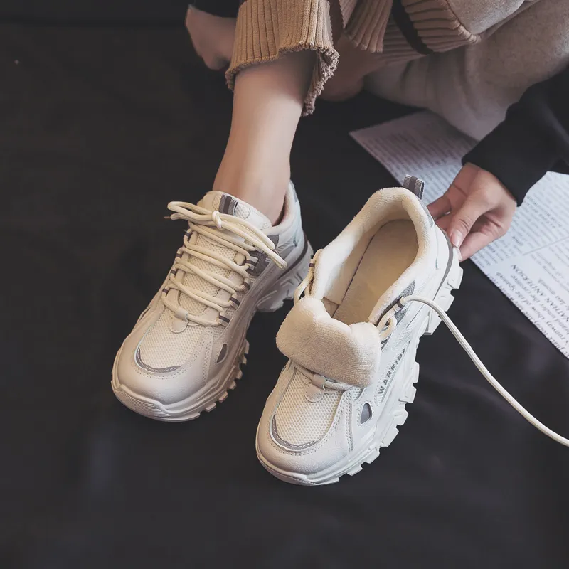 Warrior Lightweight Warm Low Top Chunky Sneakers Women's Beige Gray-9