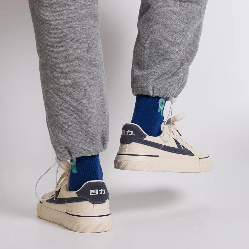 Warrior Breathable And Lightweight Low Top Canvas Shoes Unisex Beige Dark Blue-5