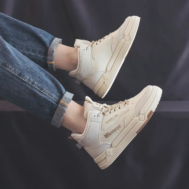 Warrior Thickened And Fleece Lined Cotton Blend Warm High Top Skateboard Shoes Men's Beige-10