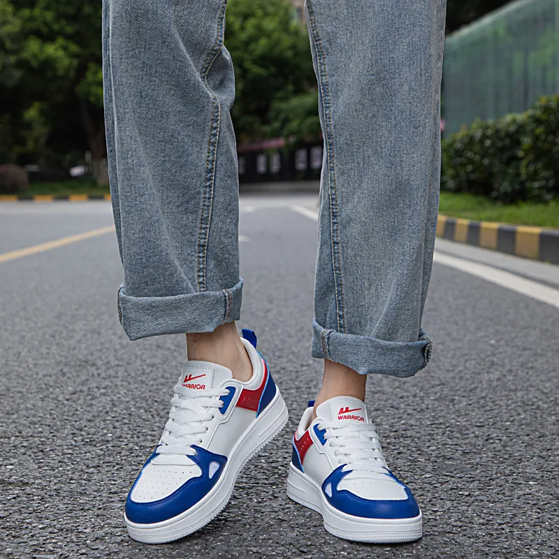 Warrior Wear resistant And Lightweight Low Top Skateboard Shoes Men's White Blue Red-9