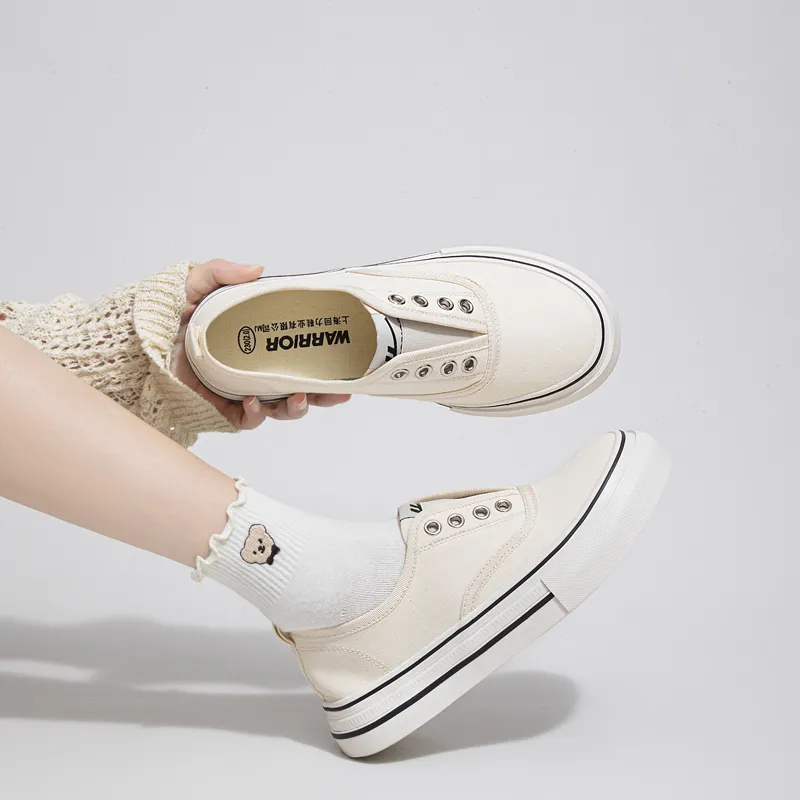 Warrior Lazy Slip on Durable Lightweight And Breathable Canvas Shoes Women's Beige-5