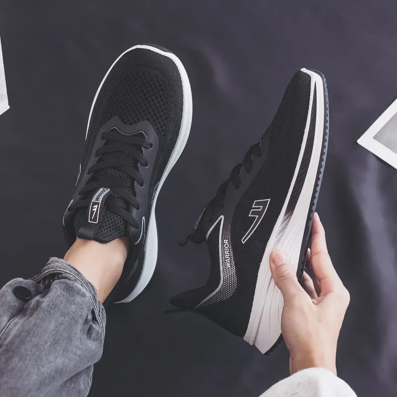 Warrior Students' Running Shoes Lightweight And Breathable Low Top Casual Shoes Men's Black Gray-5