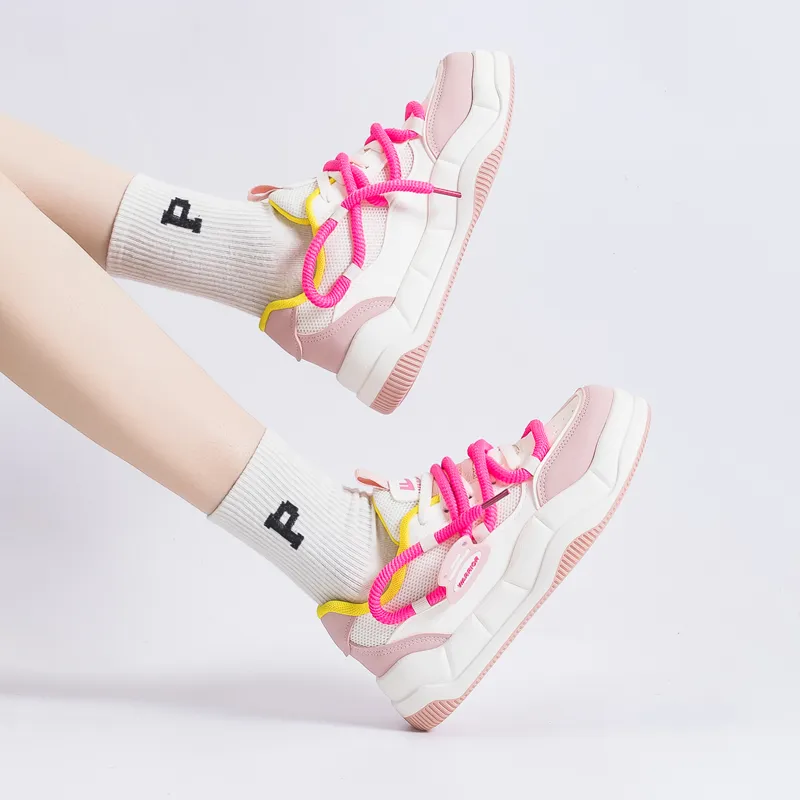 Warrior Height Enhancing Wear Resistant Lightweight Breathable Low Top Skateboard Shoes Women's Beige Pink-7