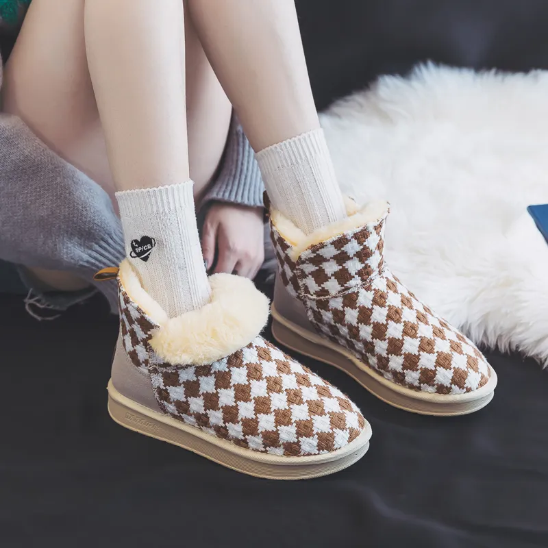 Warrior Thickened And Fleece Lined Insulated Shoes Thermal Short Snow Boots Women's Brown-11