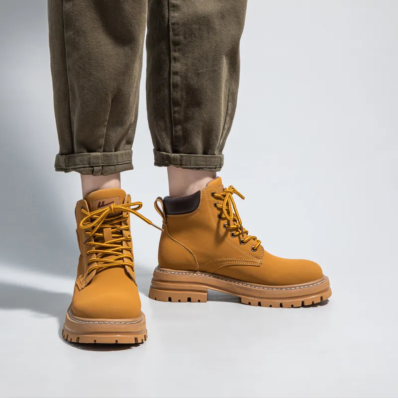 Warrior High Top Casual Versatile Yellow Boots Martin Boot Unisex Camel-11