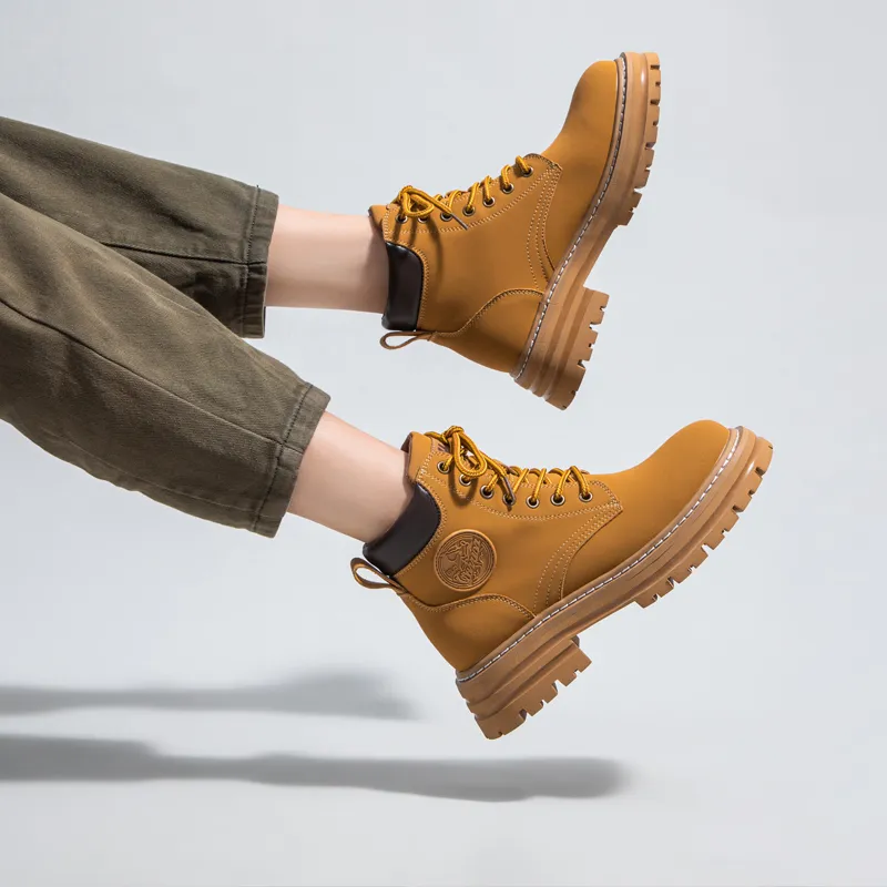Warrior High Top Casual Versatile Yellow Boots Martin Boot Unisex Camel-9