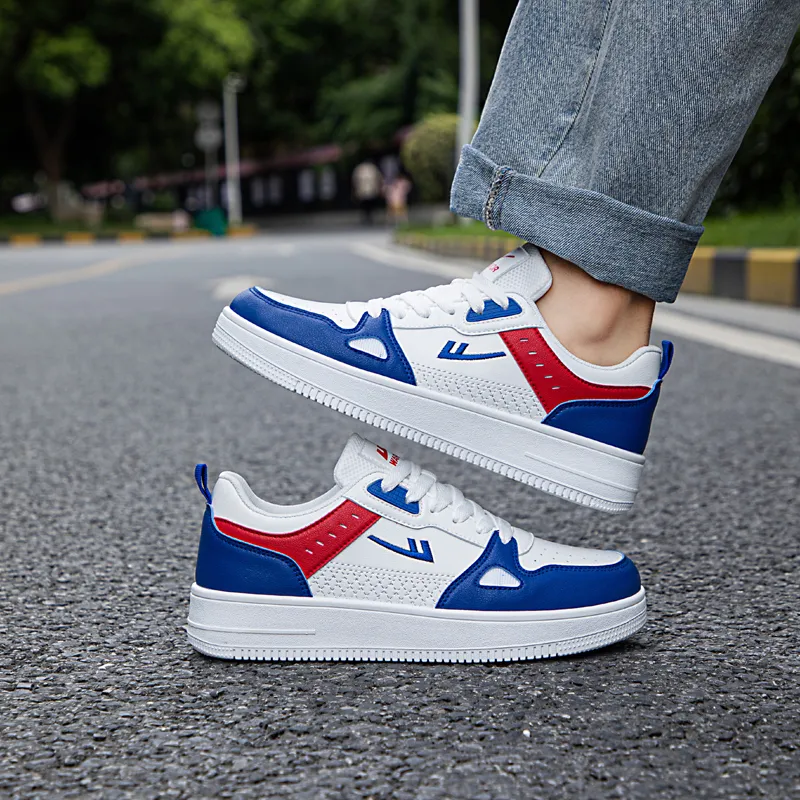 Warrior Wear resistant And Lightweight Low Top Skateboard Shoes Men's White Blue Red-4