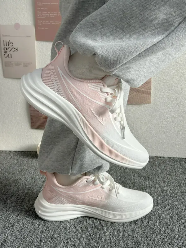 Warrior Cushioning, Rebound, Breathable, Slip Resistant Low Top Casual Training Sprint Running Shoes Women's White Pink-6