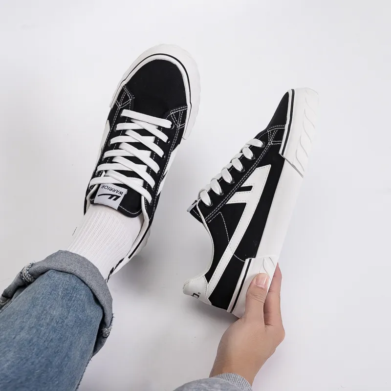 Warrior Classic Couple's Casual Shoes Wear resistant And Lightweight Low Top Canvas Shoes Unisex Black White-5