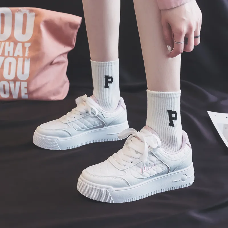 Warrior Students Casual White Sneakers Durable Lightweight And Breathable Low Top Skateboard Shoes Women's White Pink-9