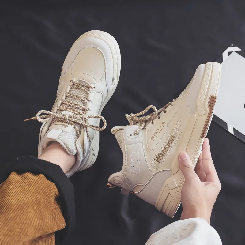 Warrior Thickened And Fleece Lined Cotton Blend Warm High Top Skateboard Shoes Men's Beige-6