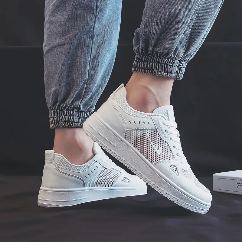 Warrior Mesh Surface White Sneakers Breathable Low Top Skateboard Shoes Men's White-6