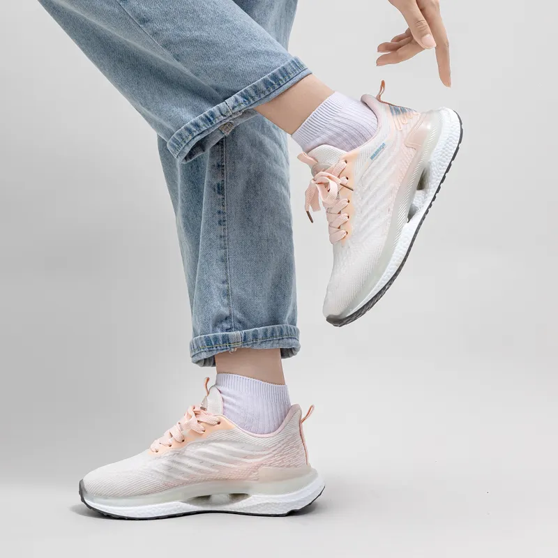 Warrior Students Mesh Athletic Shoes Durable Breathable Lightweight Low Top Casual Shoes Women's Beige Pink-10