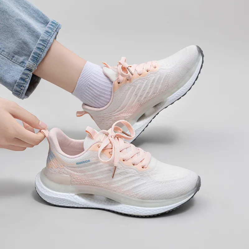 Warrior Students Mesh Athletic Shoes Durable Breathable Lightweight Low Top Casual Shoes Women's Beige Pink-6
