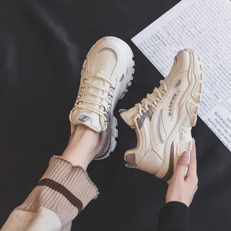 Warrior Lightweight Warm Low Top Chunky Sneakers Women's Beige Gray-7