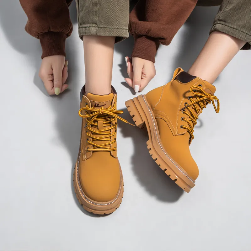 Warrior High Top Casual Versatile Yellow Boots Martin Boot Unisex Camel-8