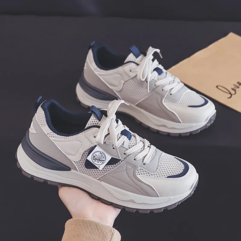 Warrior Students Mesh Casual Shoes Durable Breathable Lightweight Low Top Chunky Sneakers Unisex Gray Blue-5
