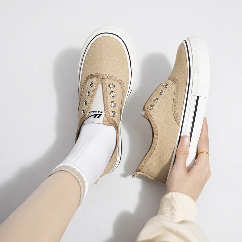 Warrior Lazy Slip on Lightweight And Breathable Canvas Shoes Women's Khaki-5