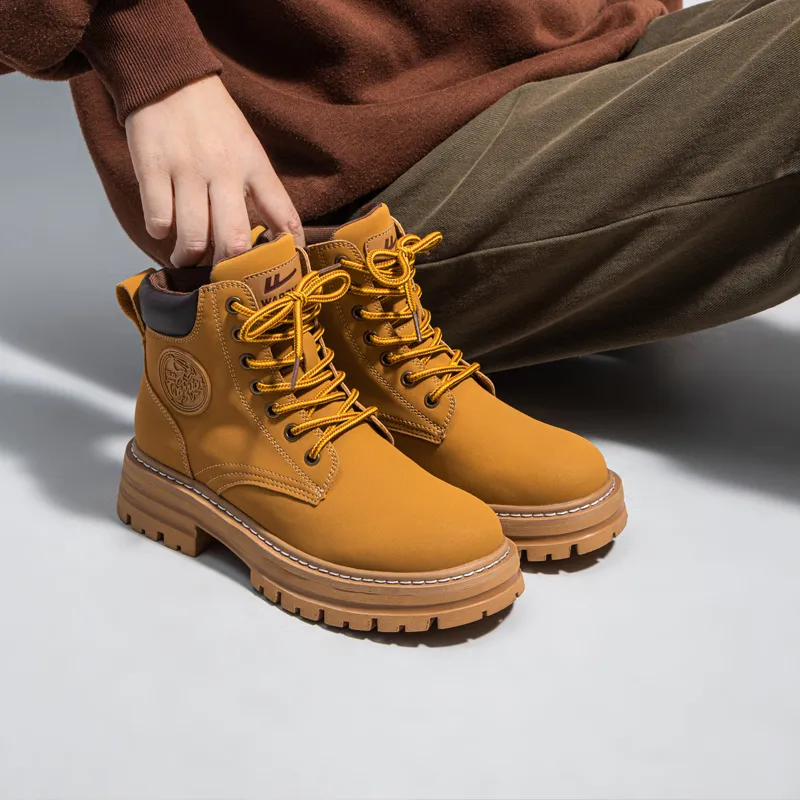 Warrior High Top Casual Versatile Yellow Boots Martin Boot Unisex Camel-6