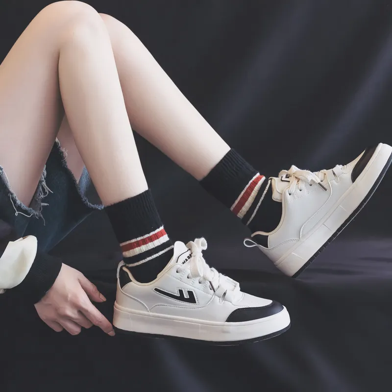 Warrior Warrior Students' White Sneakers Durable Lightweight And Breathable Low Top Skateboard Shoes Women's Black-8