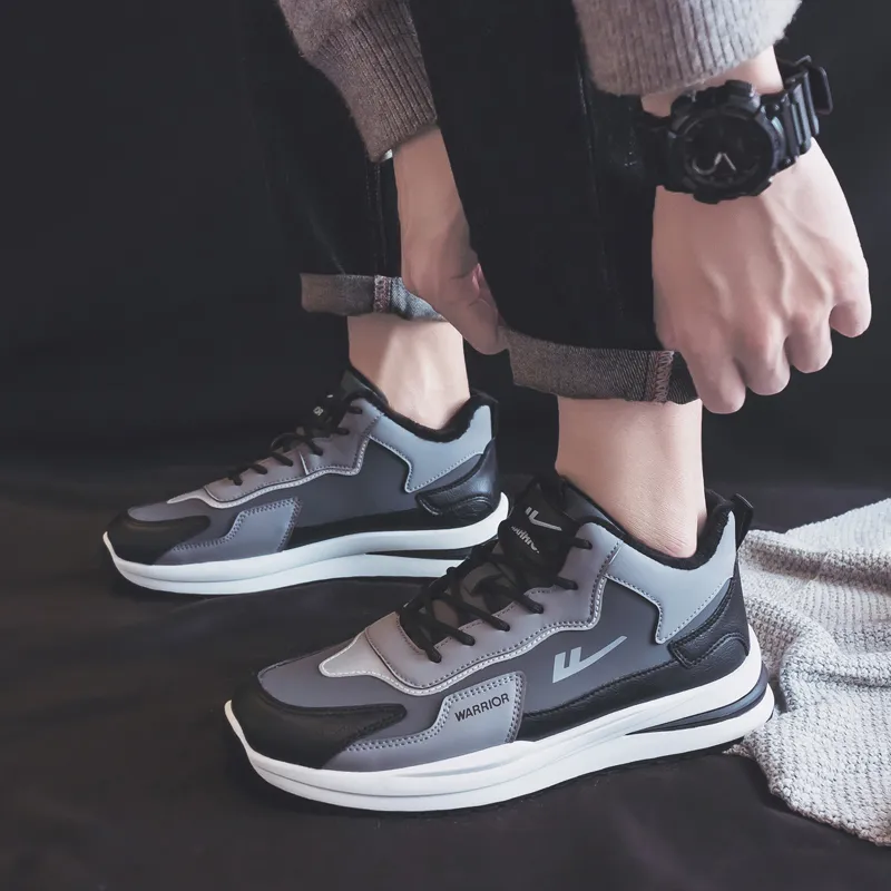 Warrior Warrior Thickened And Fleece Lined Padded Shoes Lightweight Low Top Casual Shoes Men's Black-11
