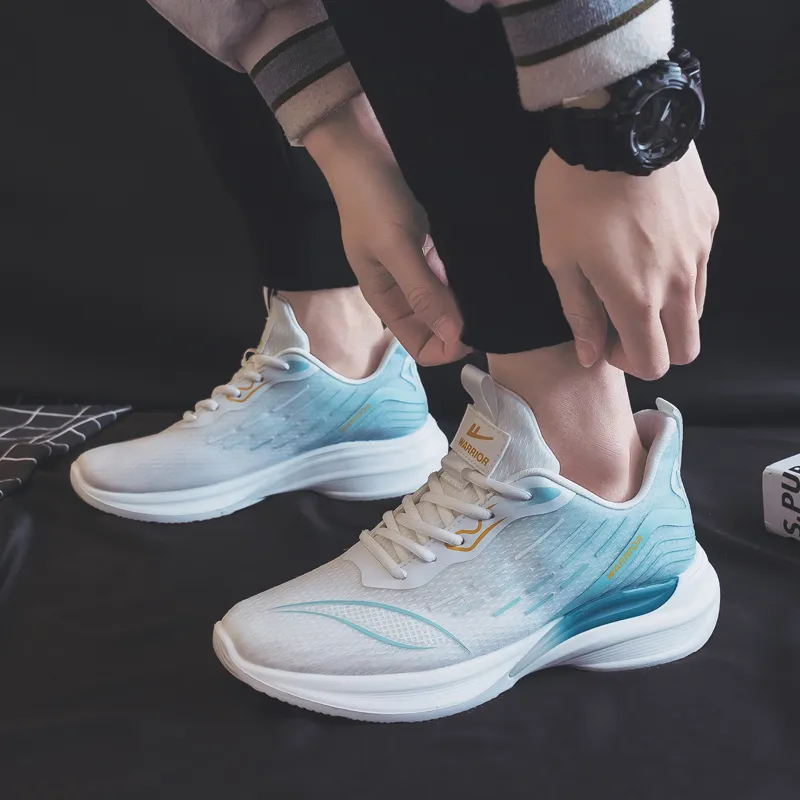 Warrior Students' Running Shoes Breathable Lightweight Low Top Casual Shoes Men's White Haze Blue-9