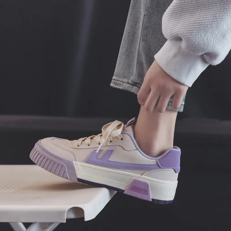 Warrior Durable Lightweight And Breathable Low Top Skateboard Shoes Women's Dark Beige Purple-10