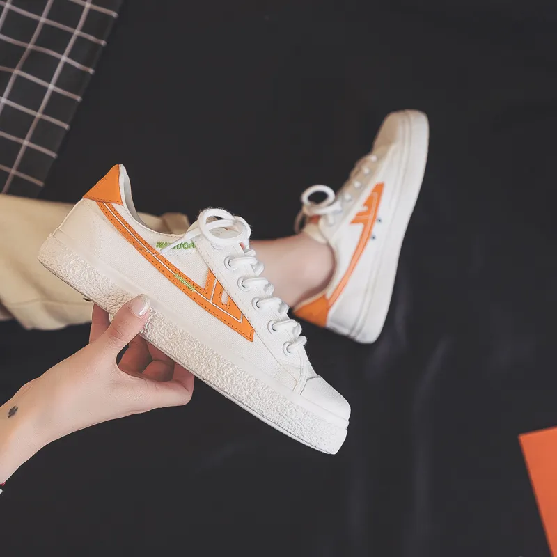 Warrior Low Top Canvas Shoes Women's White Orange-3