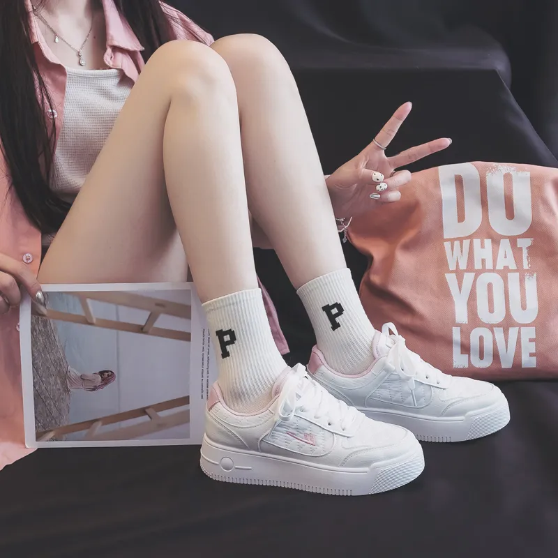 Warrior Students Casual White Sneakers Durable Lightweight And Breathable Low Top Skateboard Shoes Women's White Pink-8