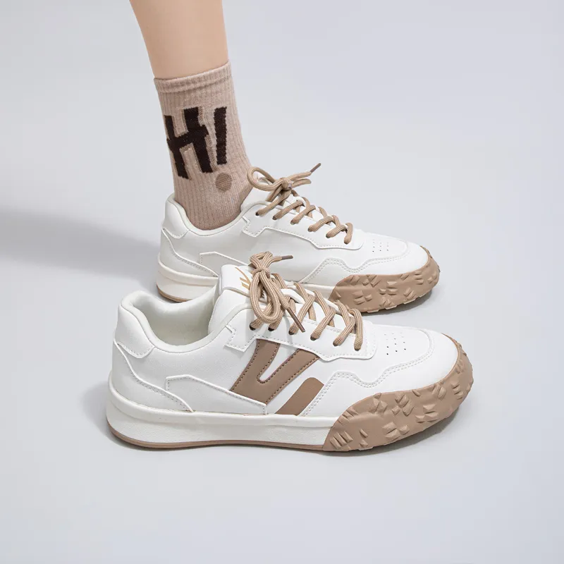 Warrior Durable Lightweight And Breathable Low-Top Skateboard Shoes Women's Light Beige Brown-4
