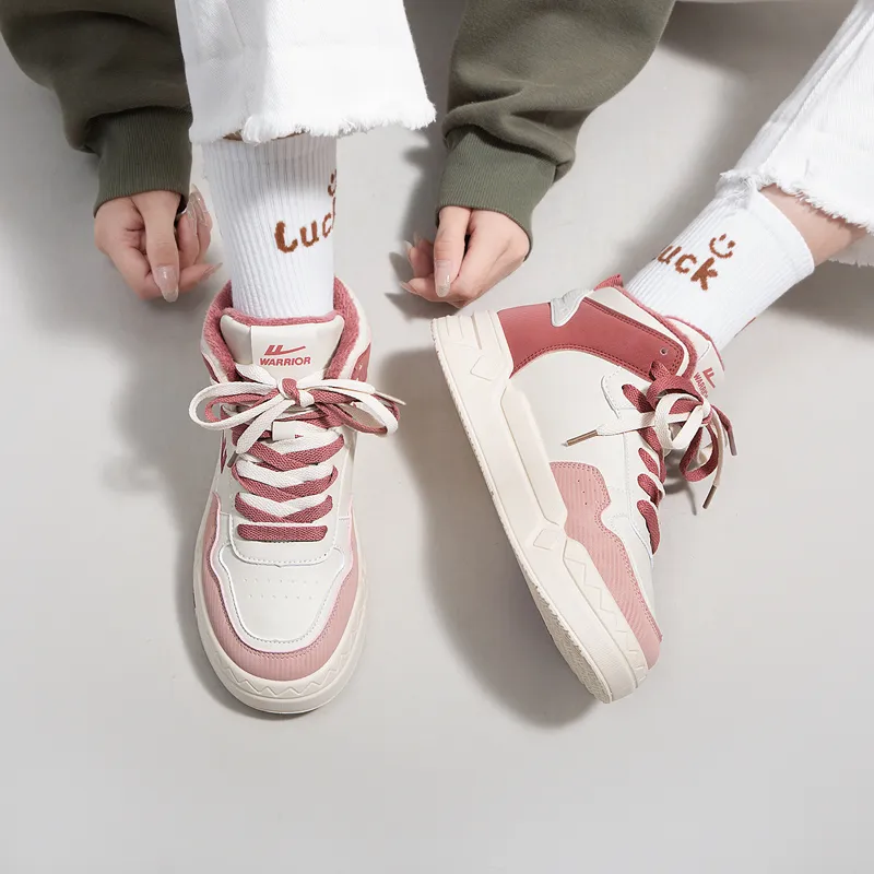 Warrior Fleece Lined Cotton Blend Warm Wear Resistant Lightweight High Top Skateboard Shoes Women's Beige Pink-9