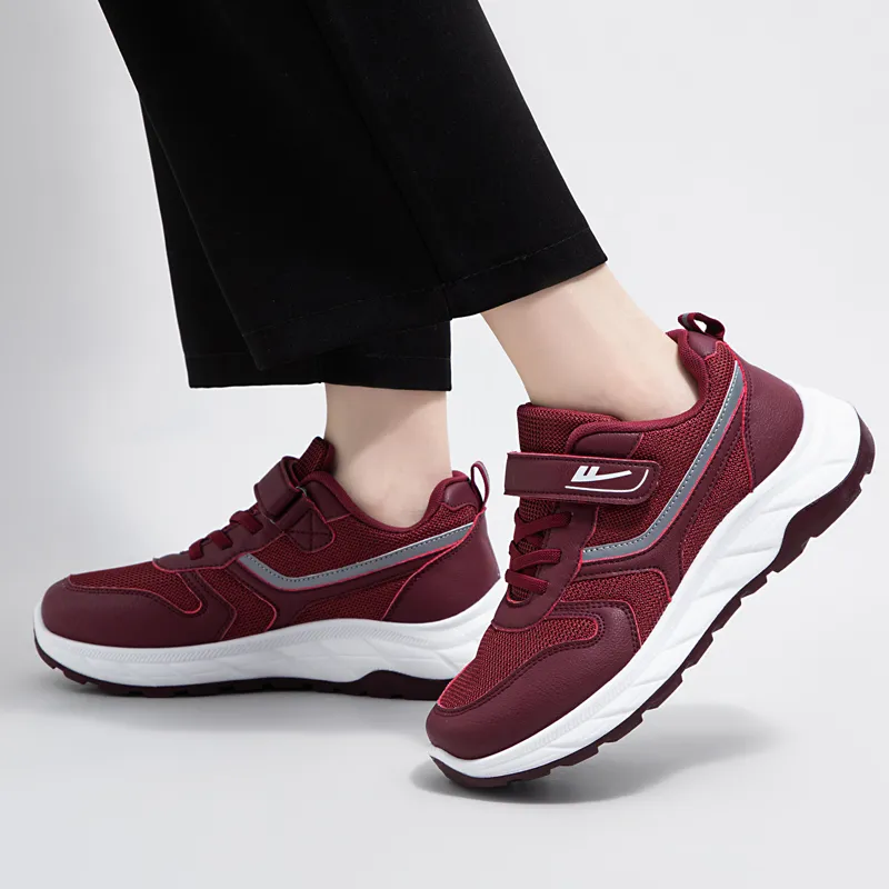 Warrior Comfortable Mom Shoes Anti Slip And Wear Resistant Lightweight Low Top Casual Shoes Women's Burgundy-7