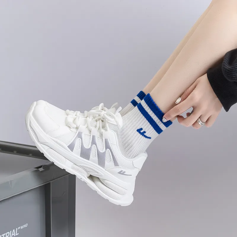 Warrior Students Platform Chunky Sneakers Lightweight And Breathable Low Top Casual Shoes Unisex White Silver-7