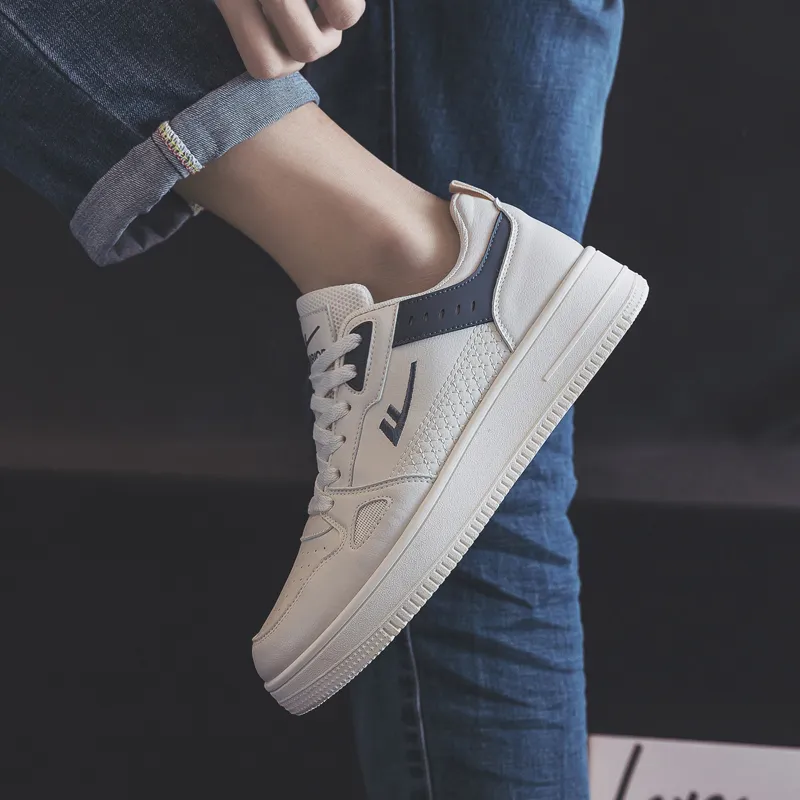 Warrior Casual White Sneakers Durable Lightweight And Breathable Low Top Skateboard Shoes Unisex Beige Blue-8