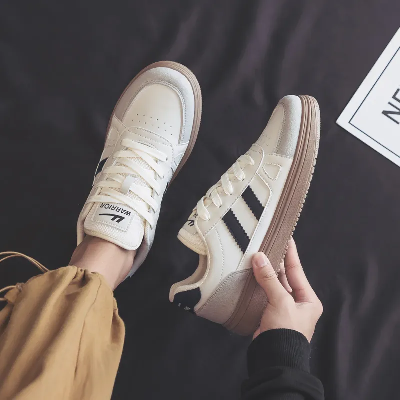 Warrior Students Elegance Casual White Sneakers Wear resistant And Lightweight Low Top Skateboard Shoes Unisex Khaki-6