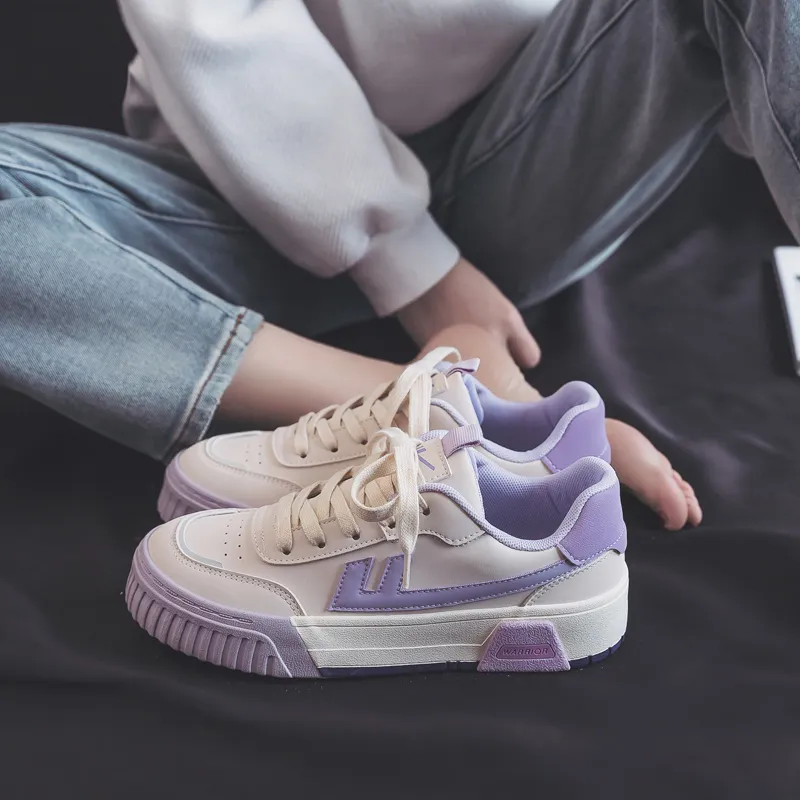 Warrior Durable Lightweight And Breathable Low Top Skateboard Shoes Women's Dark Beige Purple-7