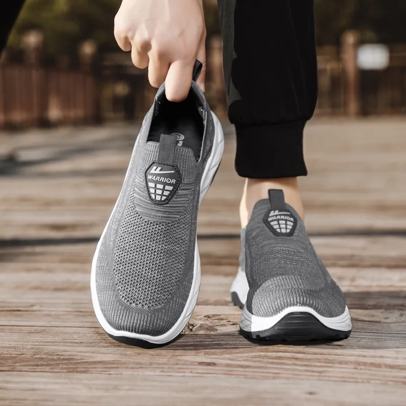 Warrior Soft Sole Elderly Shoes Lightweight And Breathable Low Top Casual Shoes Men's Gray-4