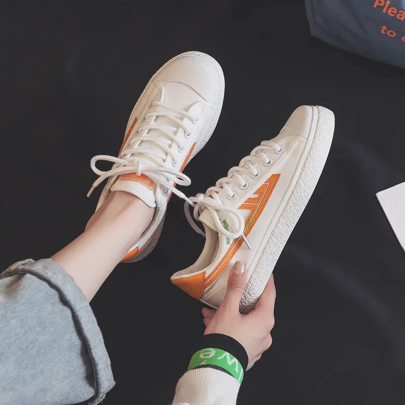 Warrior Low Top Canvas Shoes Women's White Orange-4